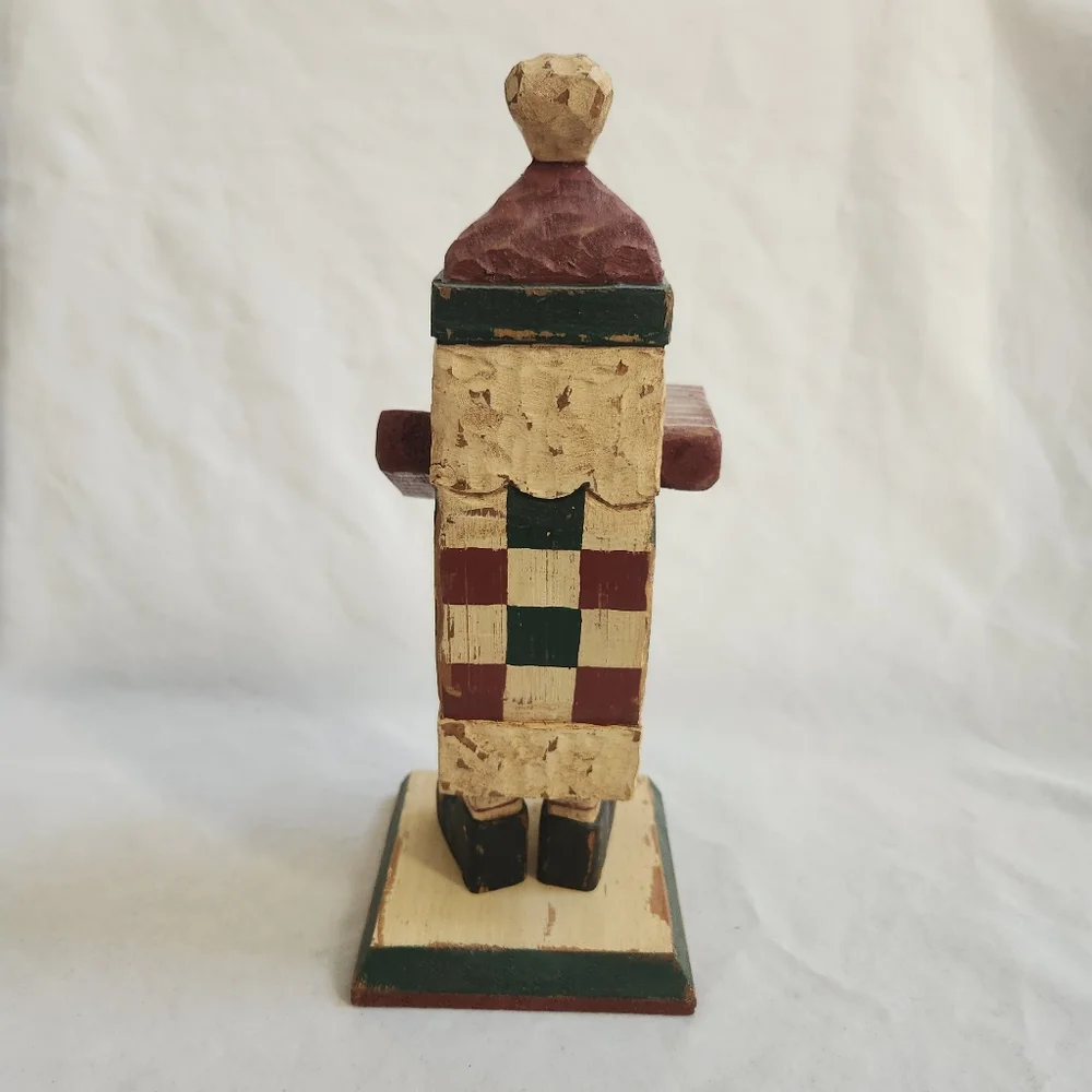 Primitive Wood Block Santa Figurine Sculpture Rustic Country Christmas
